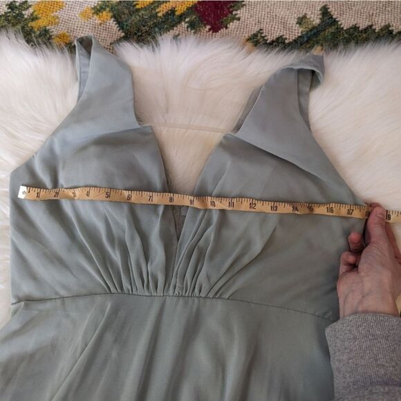 Jenny Yoo Ryan Chiffon Plunging V Neck Dress 10*** BHLDN Morning Mist green - Picture 7 of 16